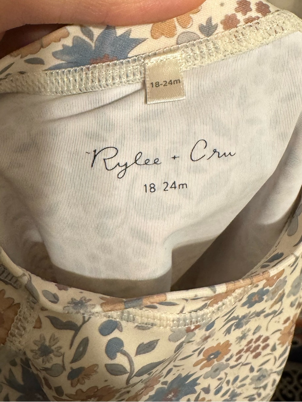 Rylee + Cru Cream Long Sleeve Floral Tee with Blue & Brown Blooms - Picture 2 of 3